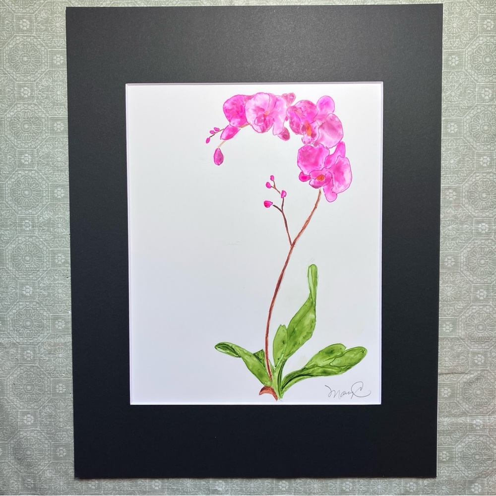Orchid Blossom Watercolor Wall Art Painting Framed in an Acid Free Art Kit